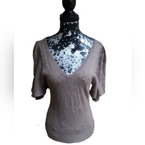 BCBGMaxAzria Brown V-Neck Wool, Angora And Cashmere Top/sweater